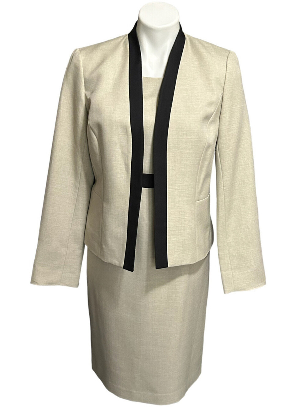 Evan Picone Black Label Tan Dress and Jacket Set Sz 4 Business Work